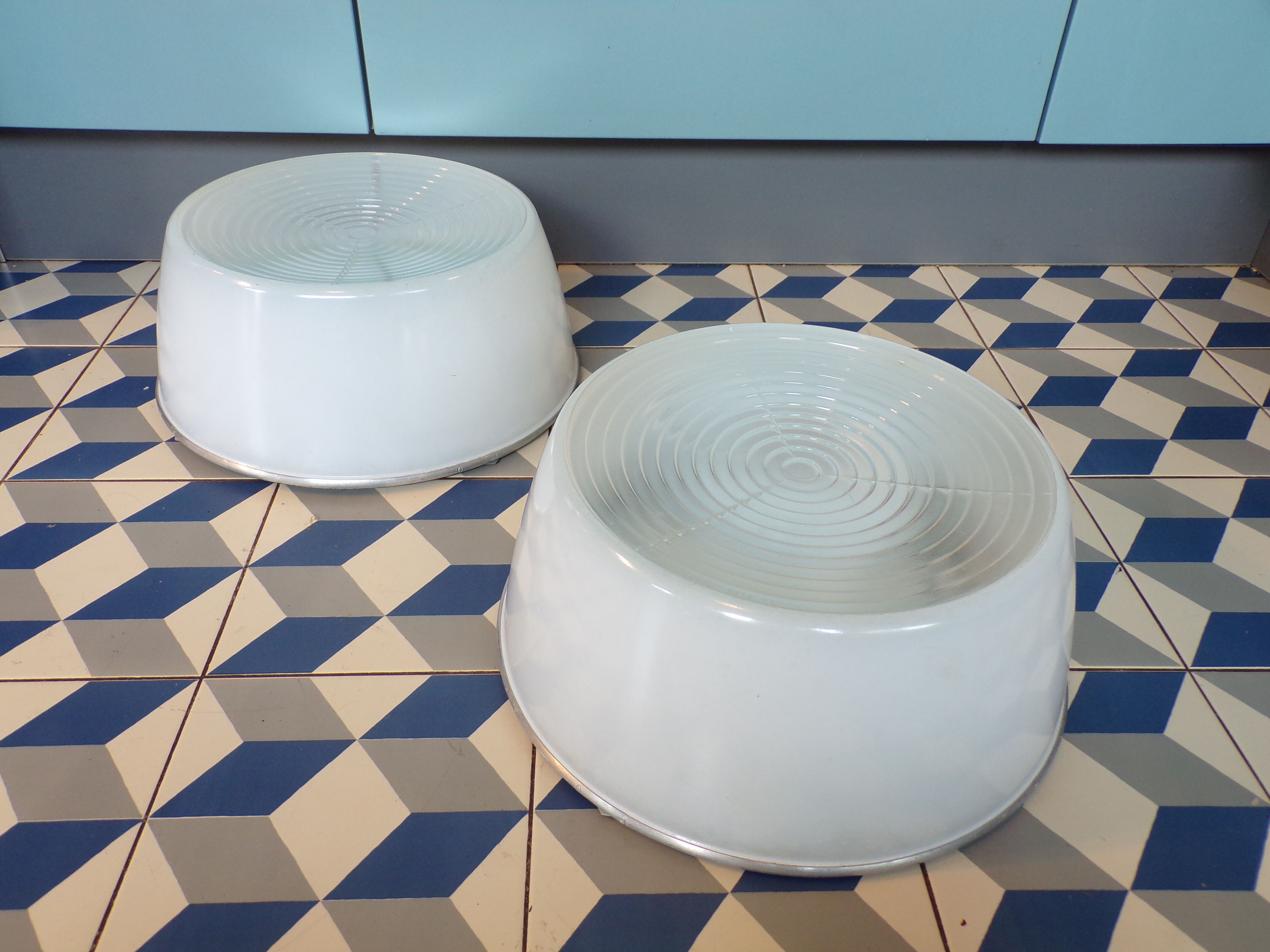 Pair of Holophane Prismopal ceiling lights