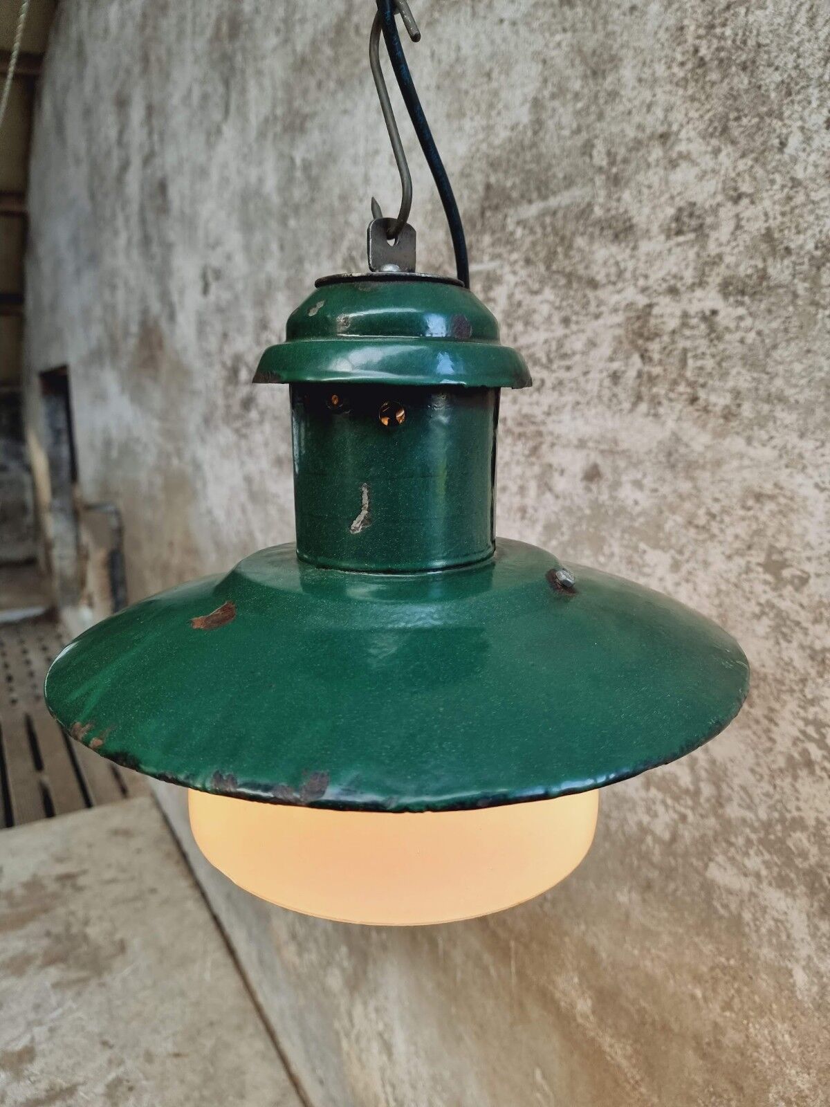 Vintage street lamp green enamel with glass