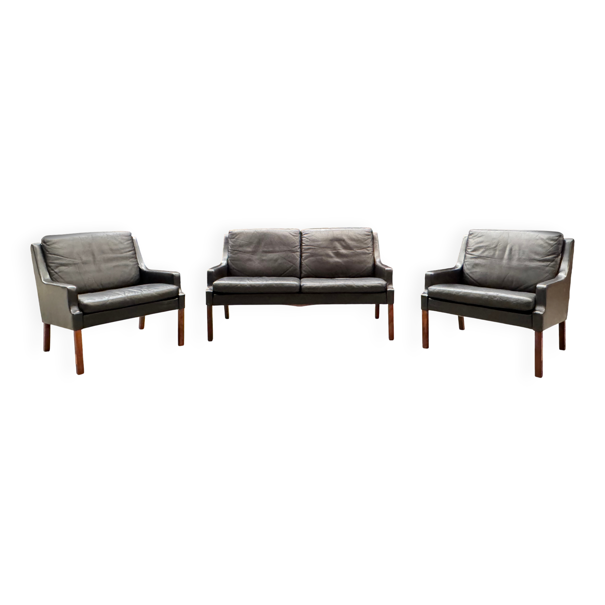 Canapé et 2 fauteuils scandinaves en cuir