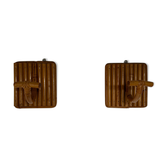 Pair patere vintage bamboo