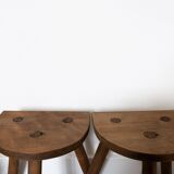 Set of 2 wooden tripod stools
