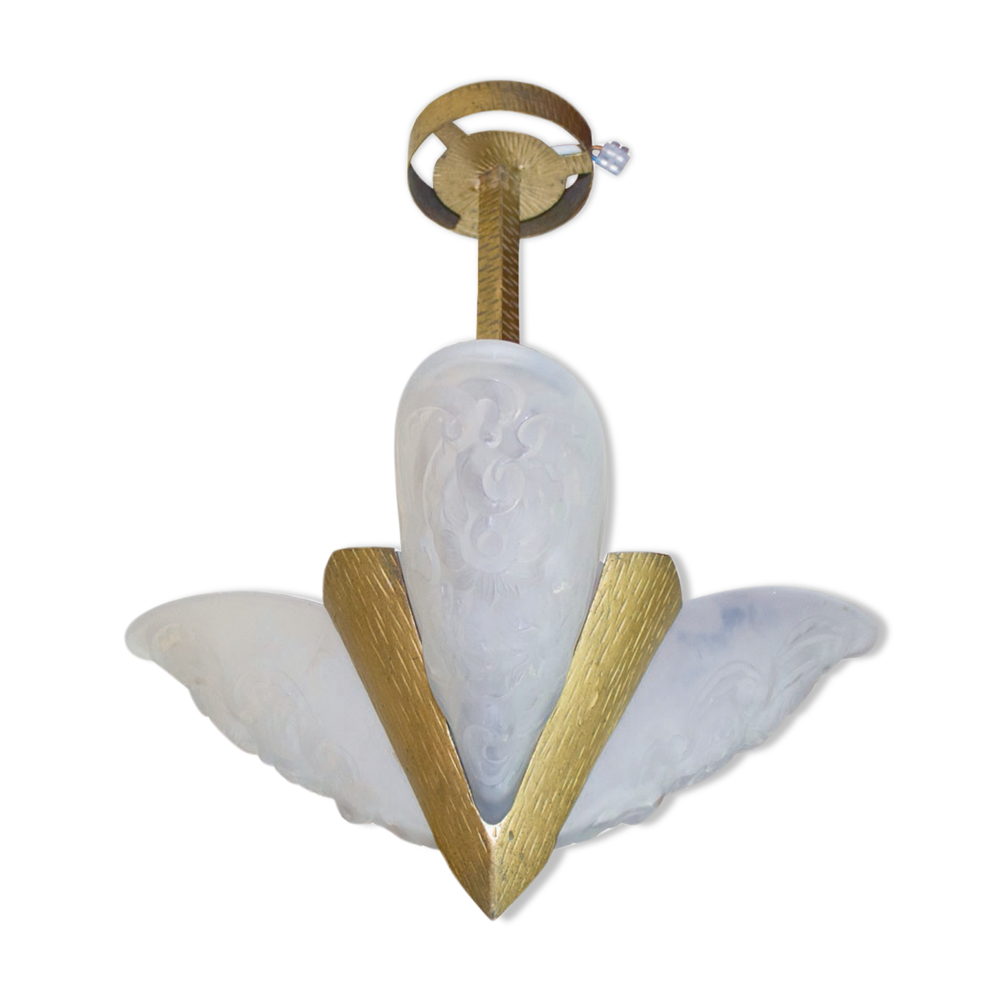 Lustre 3 lumières artisanale, première moitié du 20ème siècle