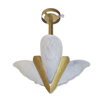 Lustre 3 lumières artisanale, première moitié du 20ème siècle