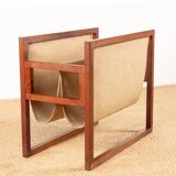 Danish magazine rack in teak and linen by Henning Wind-Hansen for Sika Møbler