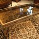 Coffee table living room brushed metal tinted glass