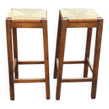 2 bar stools in wood and straw