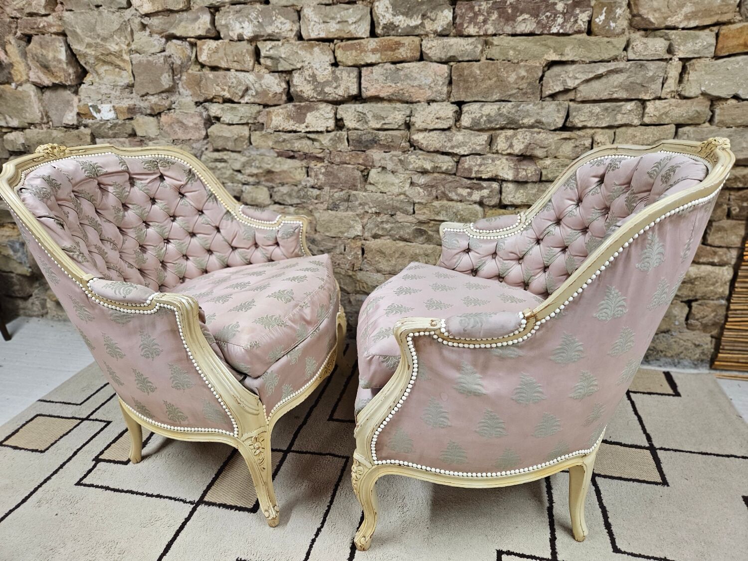Pair of 1960s silk bergère armchairs