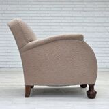 1950s, Danish artdeco armchair, furniture wool, oak wood legs.