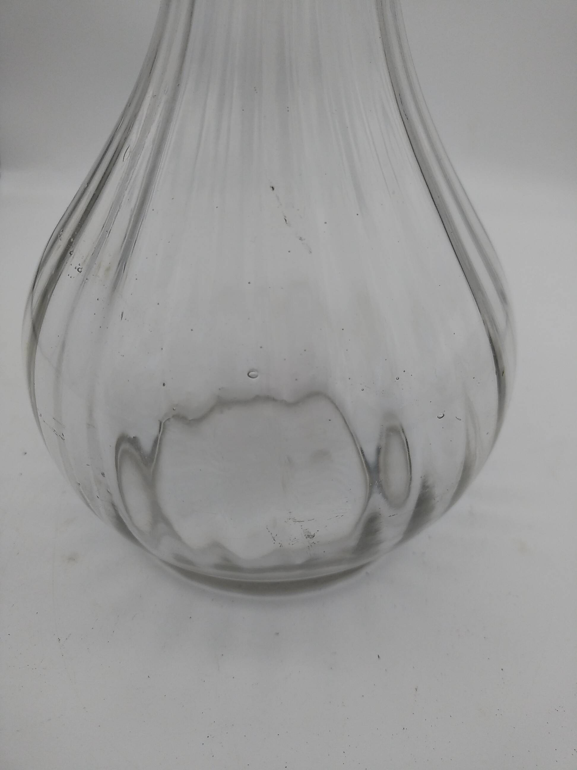 Large balloon glass carafe with pewter frame.