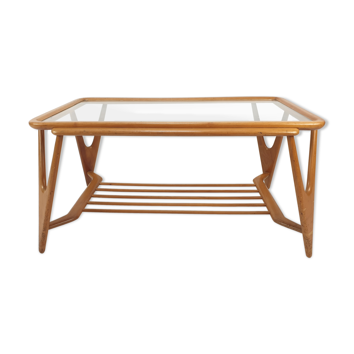 Italian walnut mid-century modern coffee table, 1950s