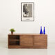 Oiled walnut TV stand equipped with 2 sliding doors and 3 drawers