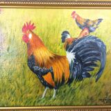 Rooster painting, backyard, painting