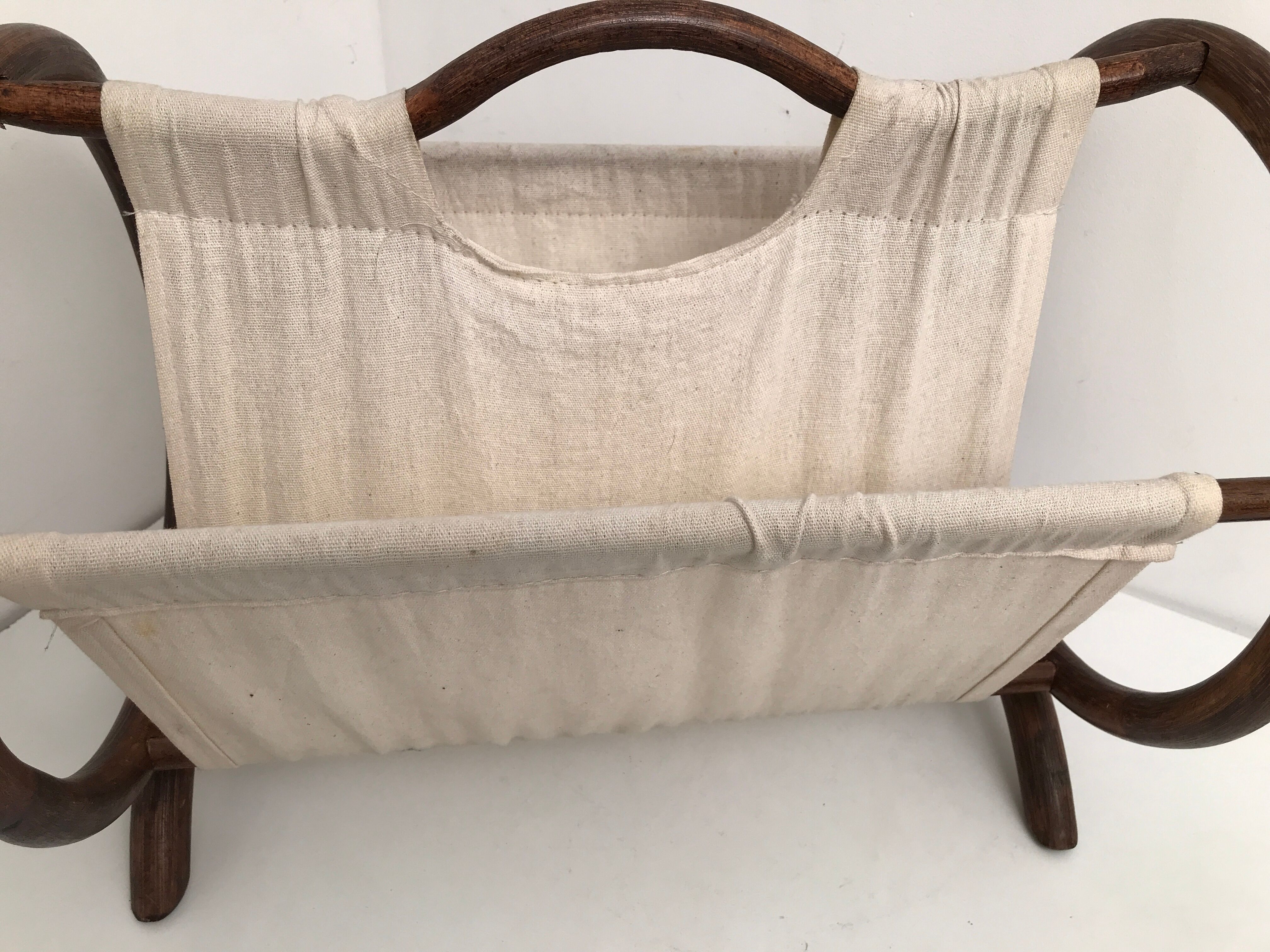 Magazine holders in rattan wicker and fabric 70s