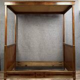 Parisian Louis XVI style four-poster bed in mahogany and gilded bronze circa 1850