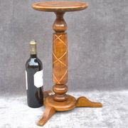 Antique Solid Wood Bonsai Pedestal Table, Ornate Carved Column, Elegant Home Decoration