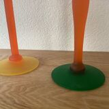 1990s post modern multicoloured glass candle holders