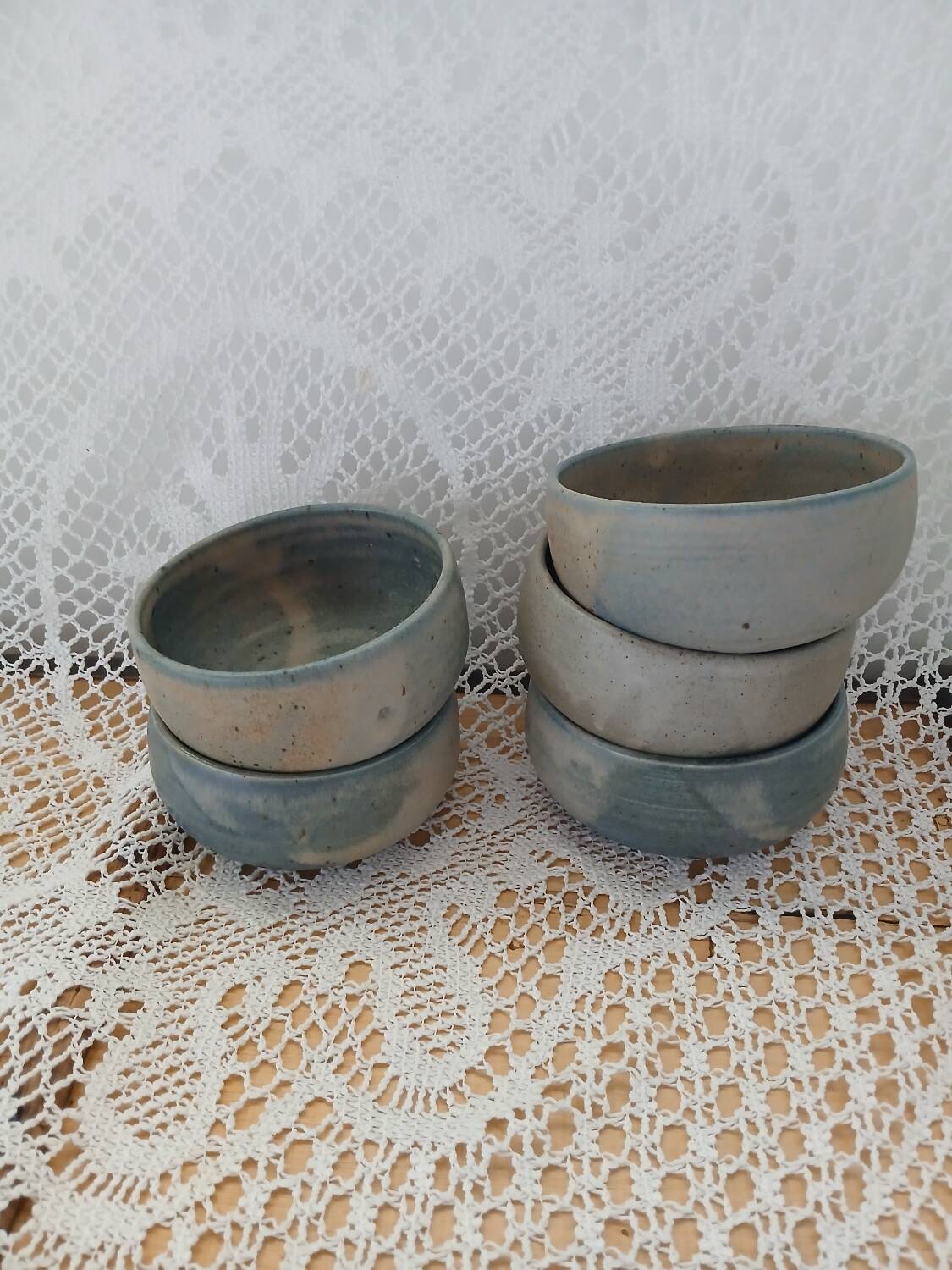 5 antique stoneware bowls