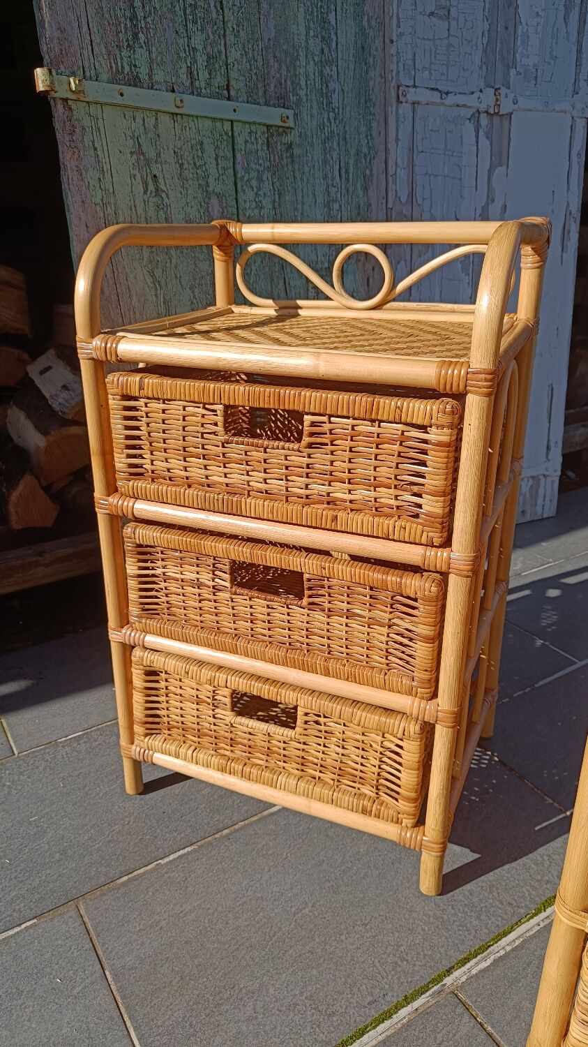 Pair of 1970s rattan bedside tables