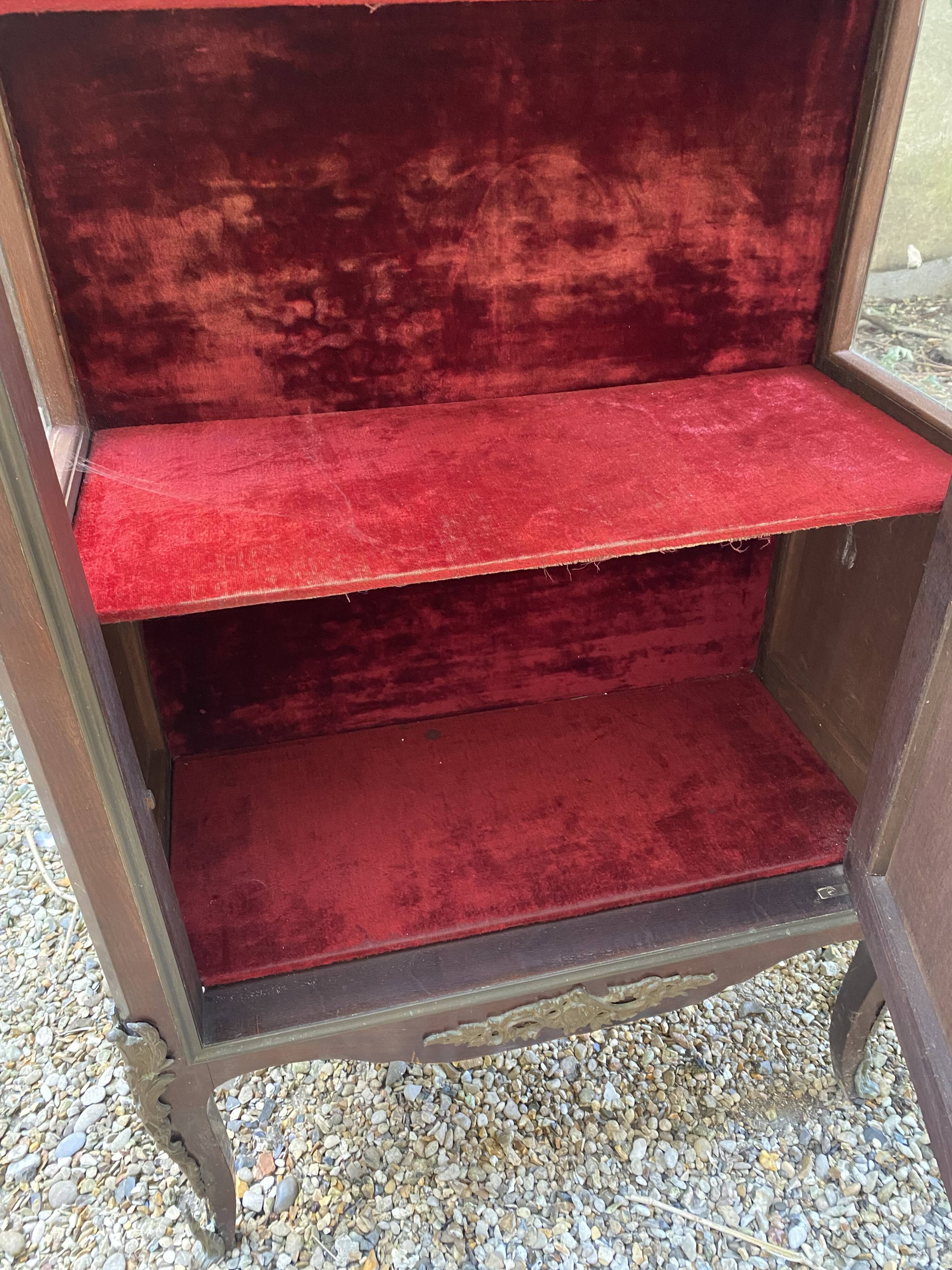 19th/20th century mahogany display cabinet, marble top and glass sides.