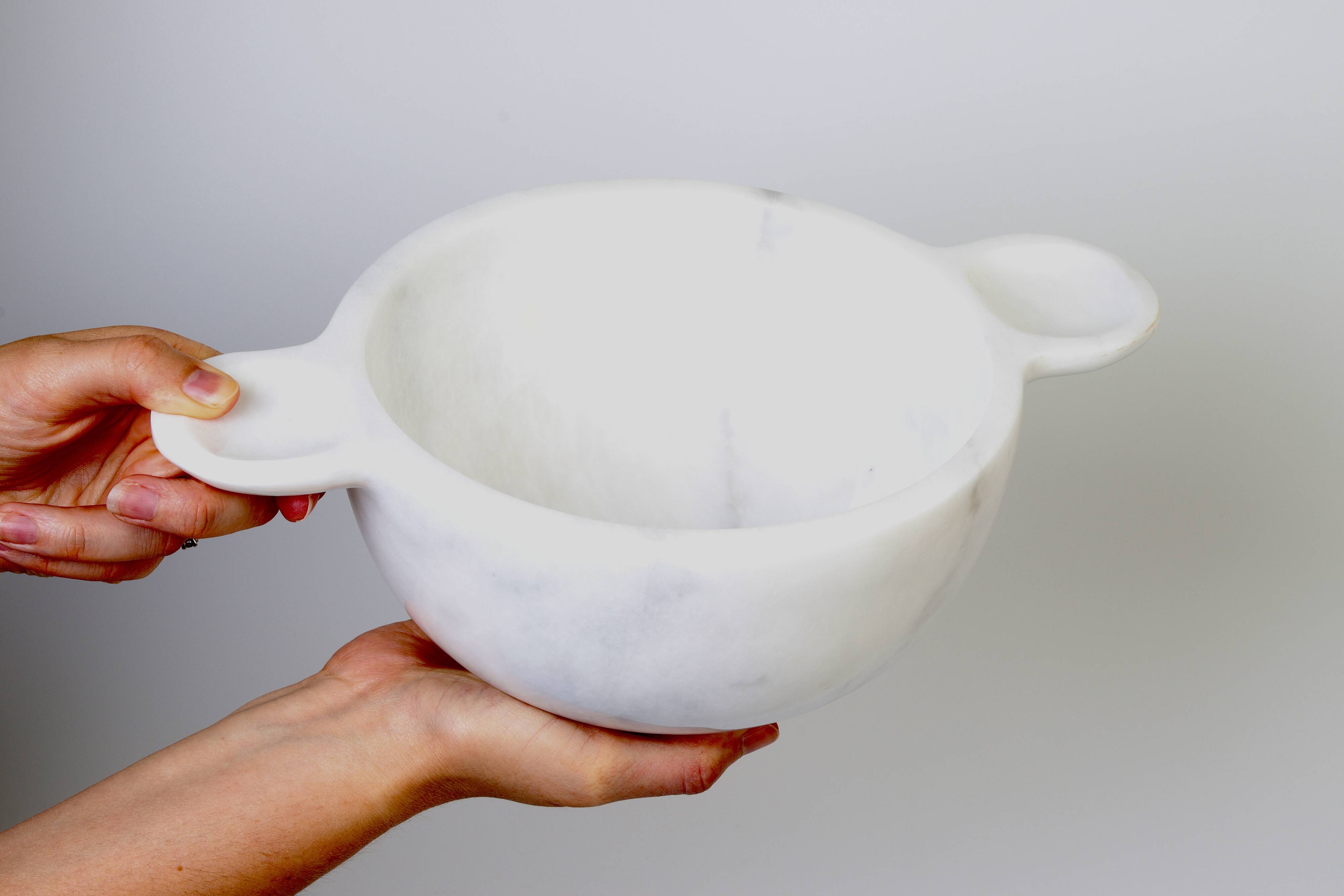 Gabriella – White Natural Marble Bowl with handles  | L 32cm W 20cm H 10cm