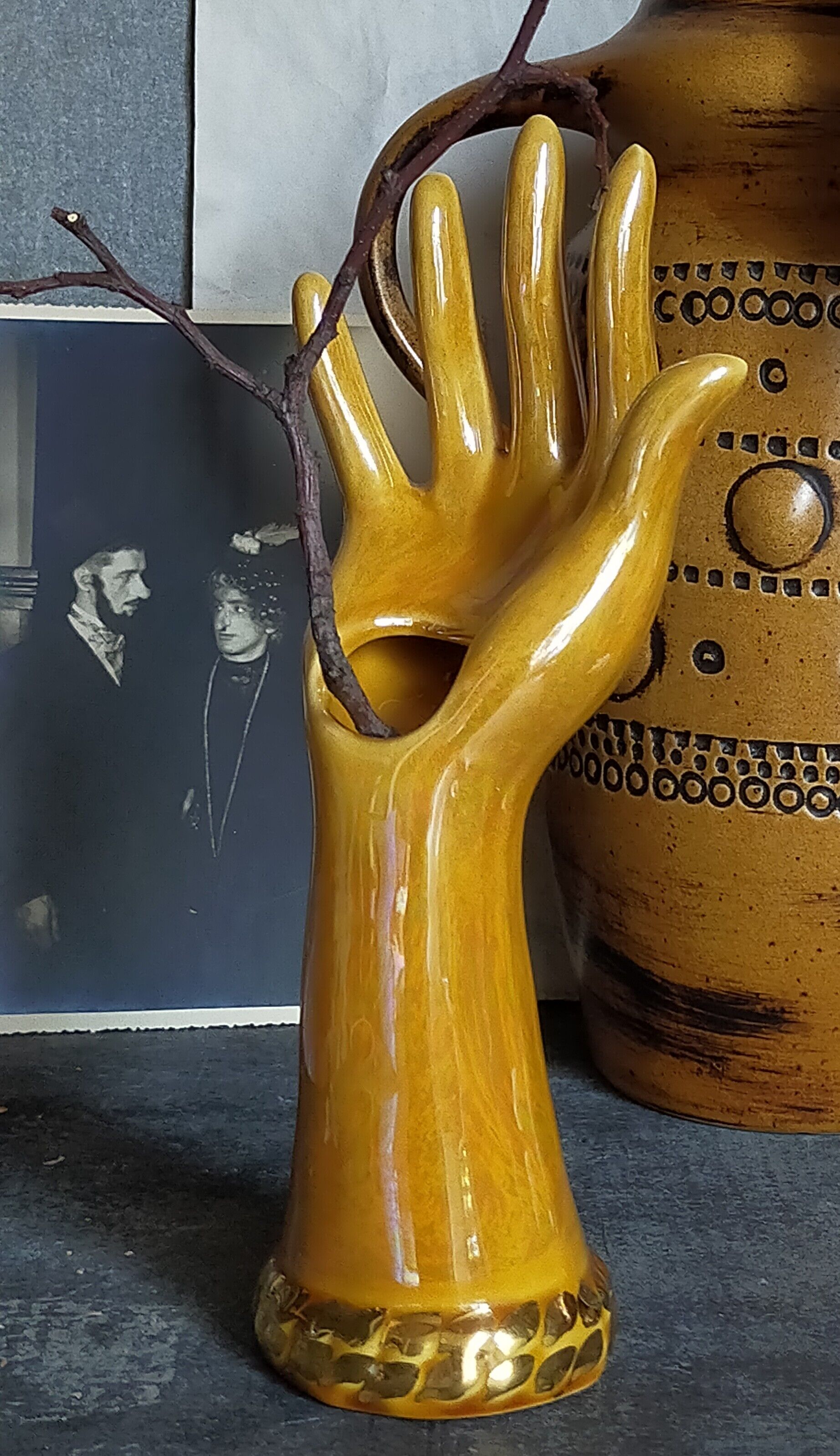 Soliflore baguier hand ceramic iridescent 50s