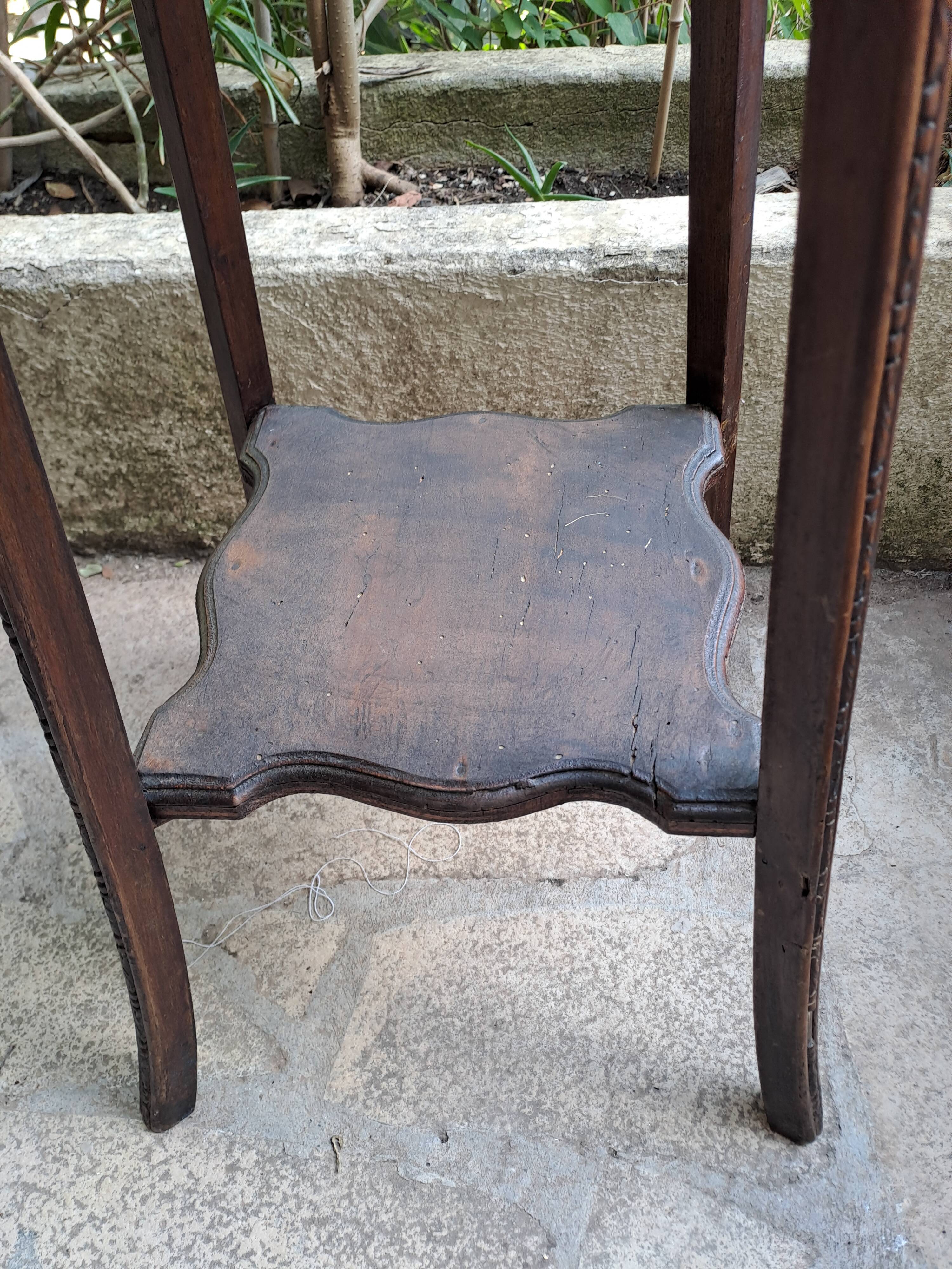 High art nouveau pedestal table brown wood varnished marble france 20's retro vintage decoration