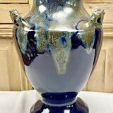 Old large sandstone vase signed Maure Lebret de Ligers Puisaye triple handles