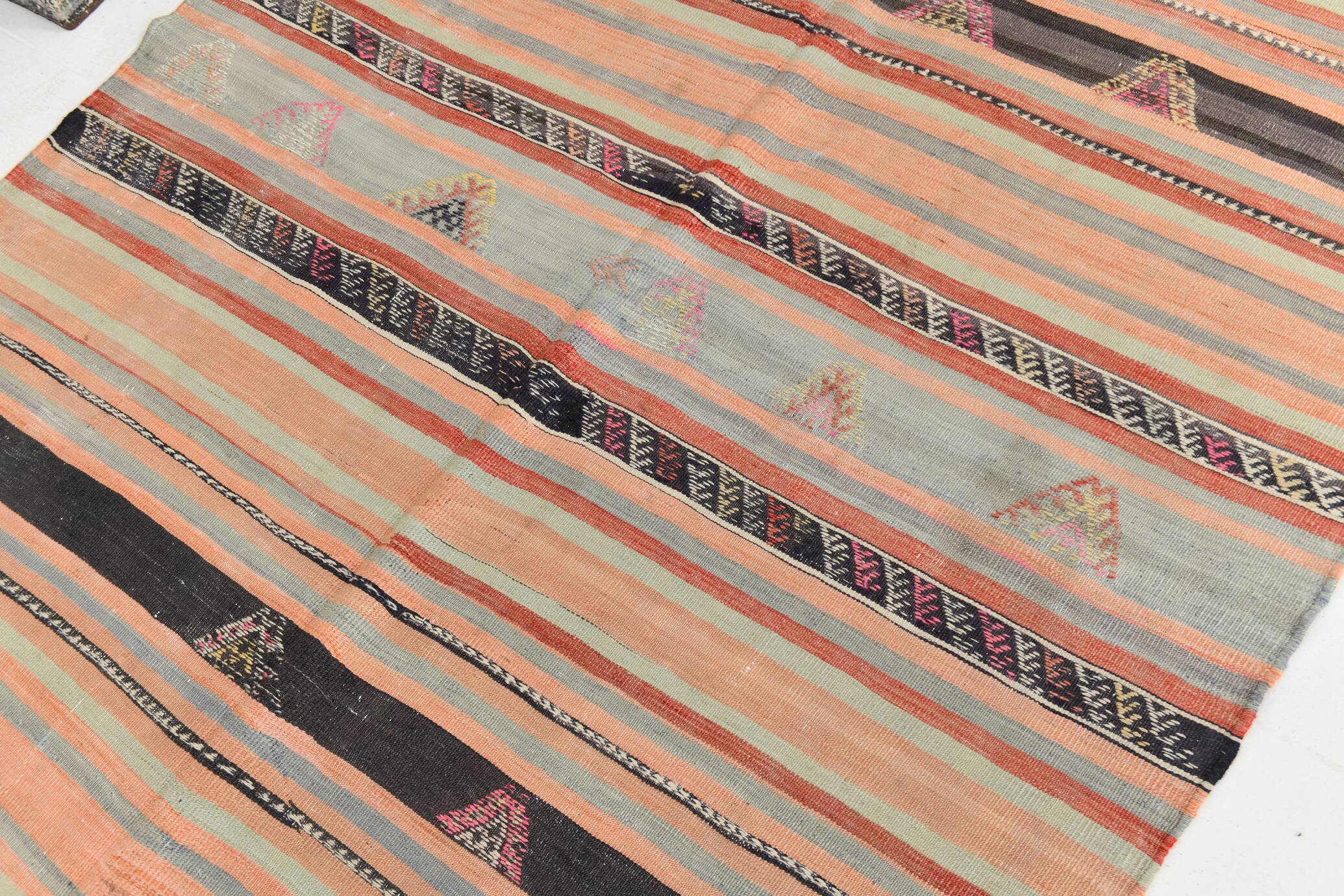 5x9 Rug For Living Room Salmon Green Kilim Rug, 145x288Cm