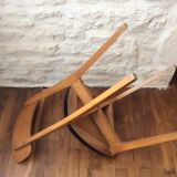 Set of 6 chairs in wood and green leatherette, 1960's