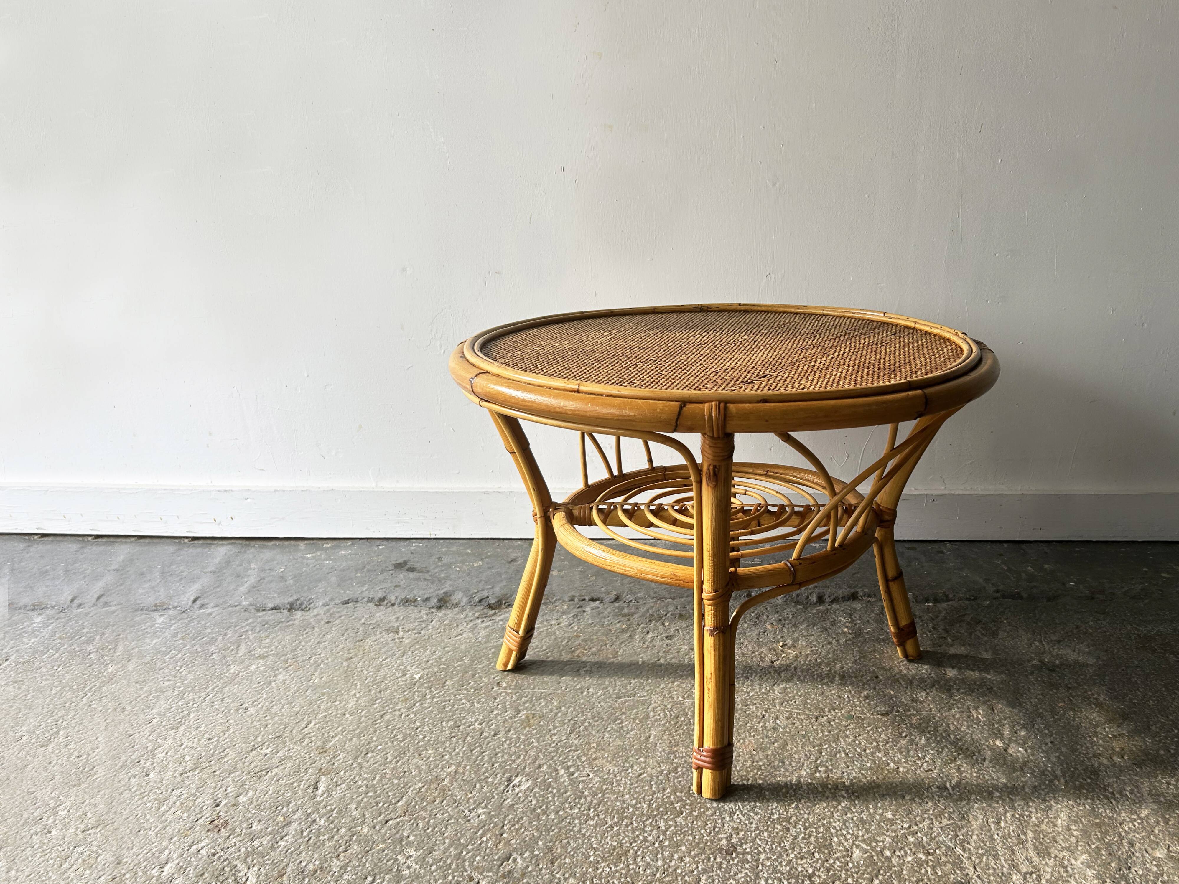 Italian Vintage Bamboo & Rattan Coffee / Occasional Table  c 1960/70s