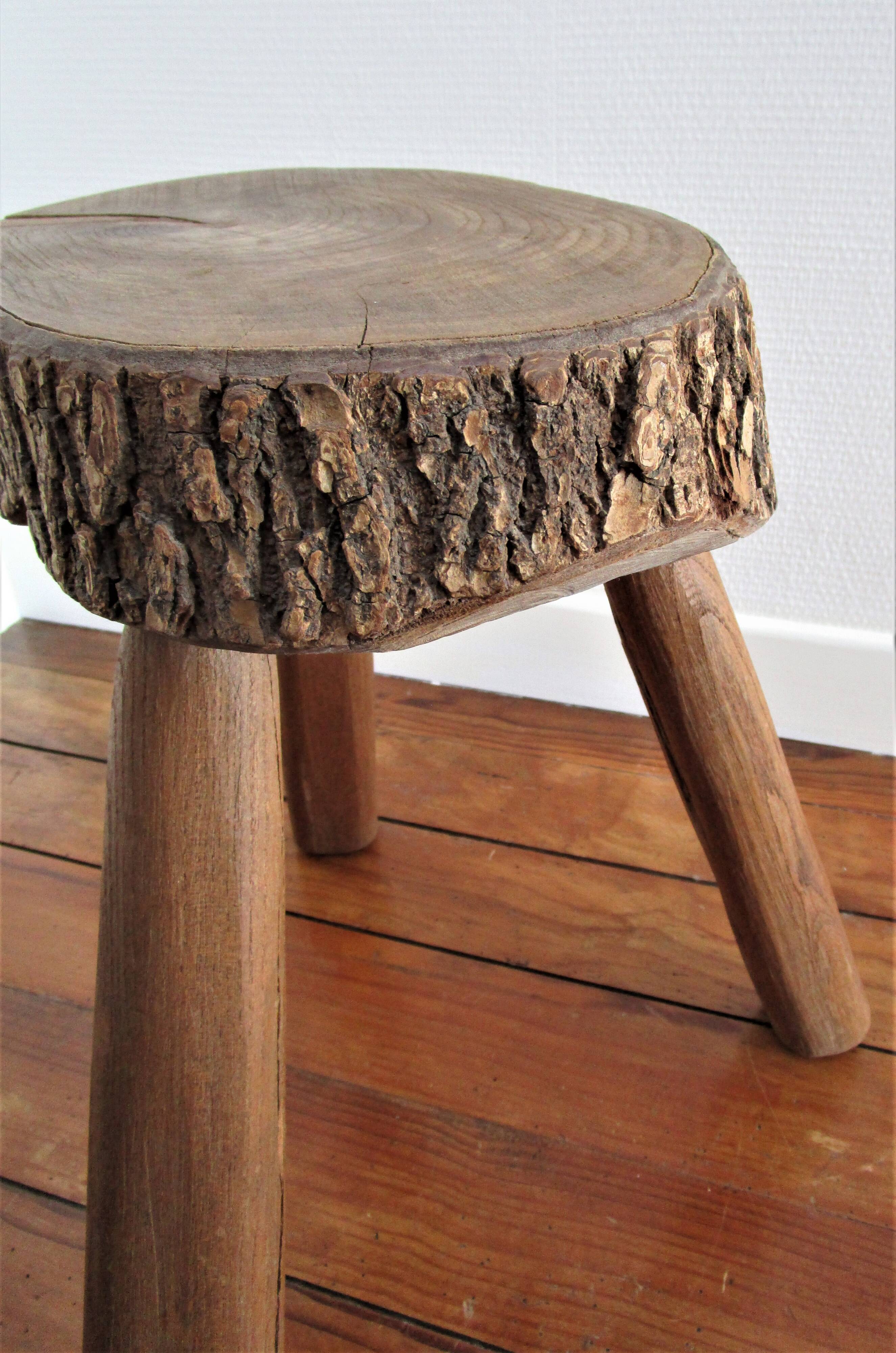 Tabouret bois massif art populaire français