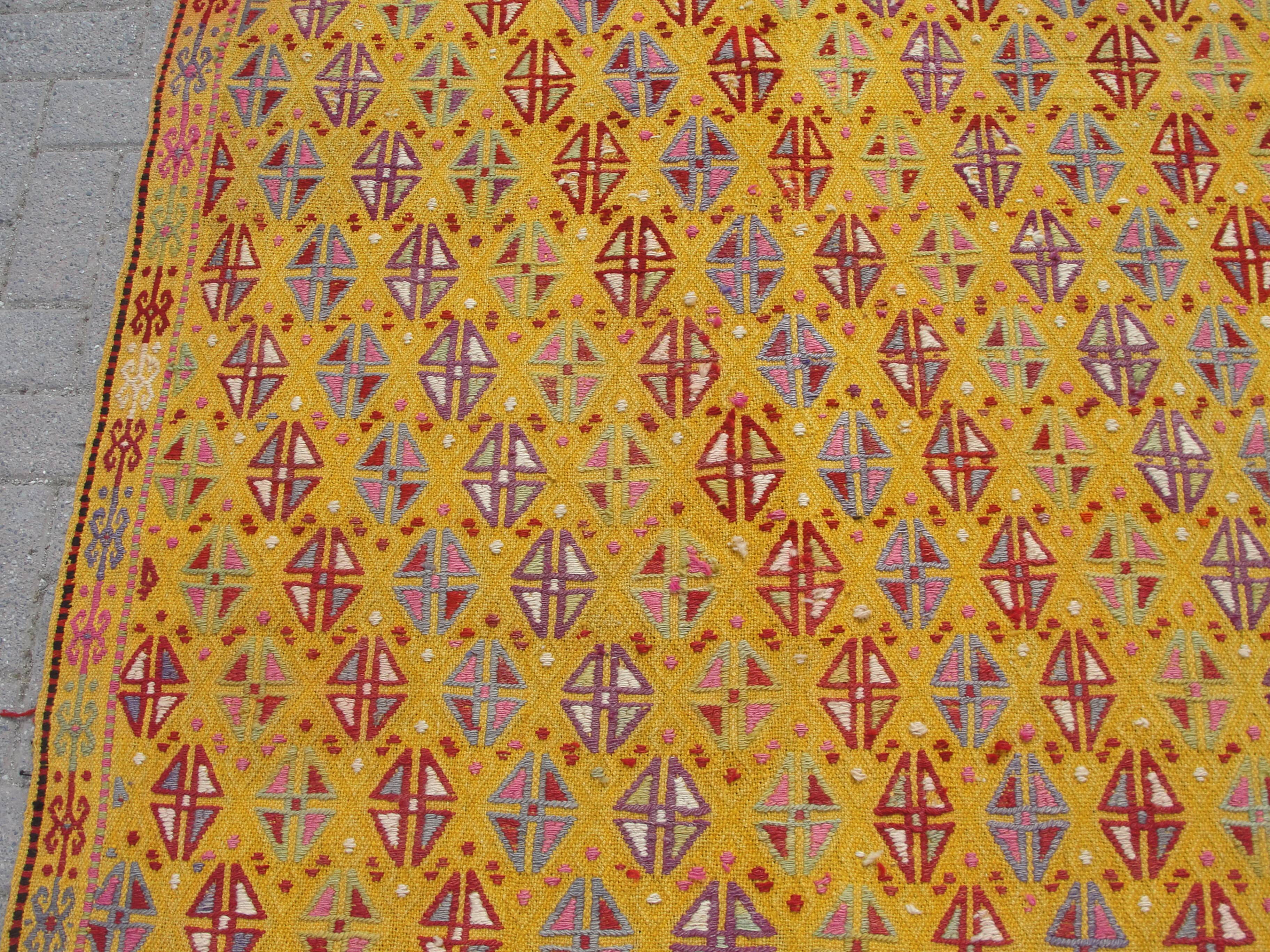Handmade Yellow area kilim rug