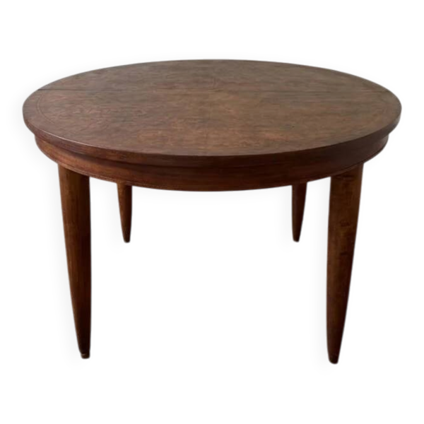 Table à manger ovale extensible en bois et placage en loupe de noyer
