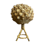 Vintage 50s Tiki Rattan Lamp + Woven Natural Fibre Ball