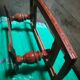 Large cream marble coffee table with solid cherry wood base