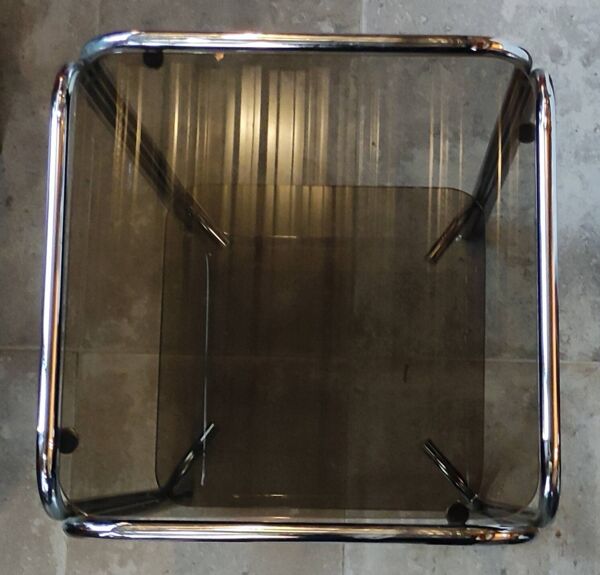 Sellette table d appoint porte plante design 1970 verre fumé et chrome