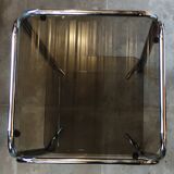 1970s design side table plant holder smoked glass and chrome
