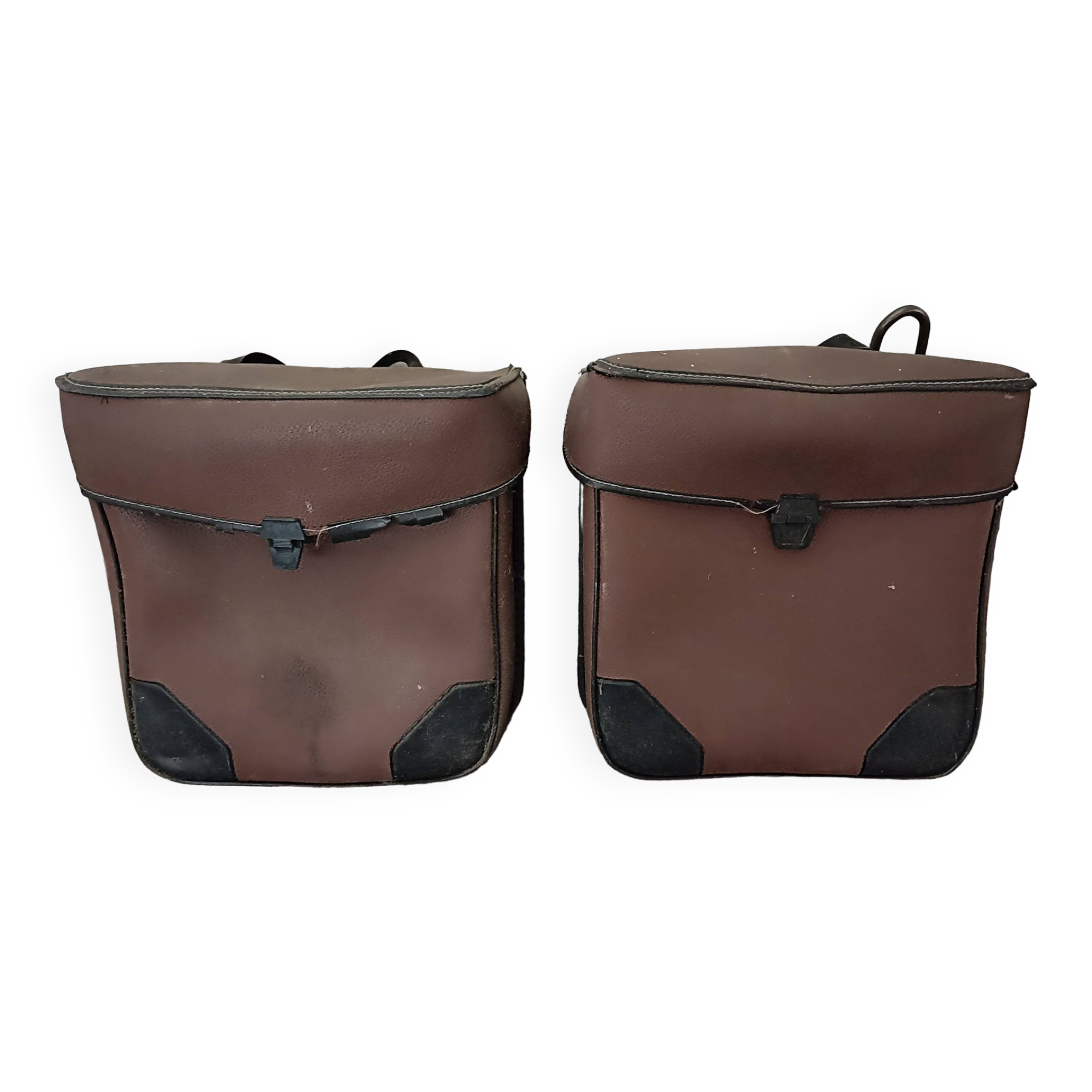 Pair of brown vinyl two-wheel saddlebags