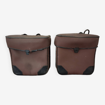 Pair of brown vinyl two-wheel saddlebags