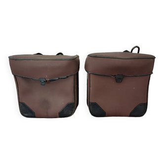 Pair of brown vinyl two-wheel saddlebags