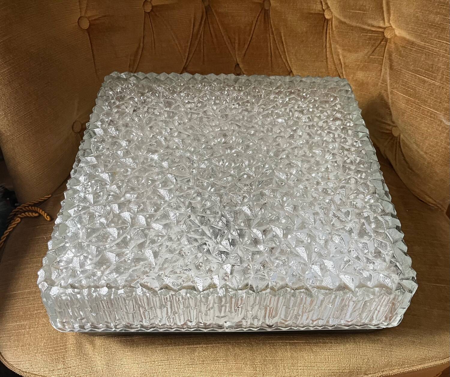 Very large vintage square Holophane wall light or ceiling light.