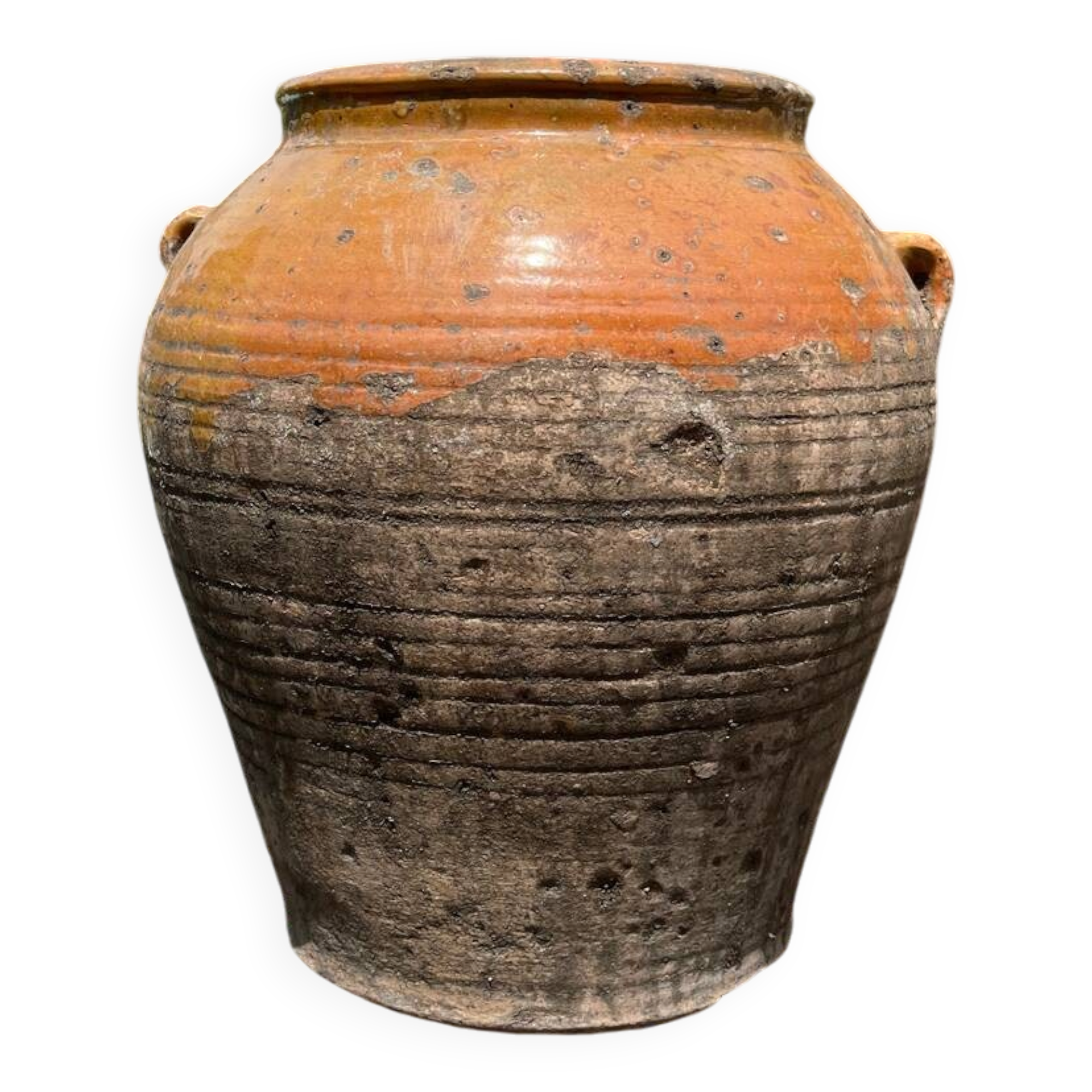 Ancient terracotta pottery jar from the 19th century.