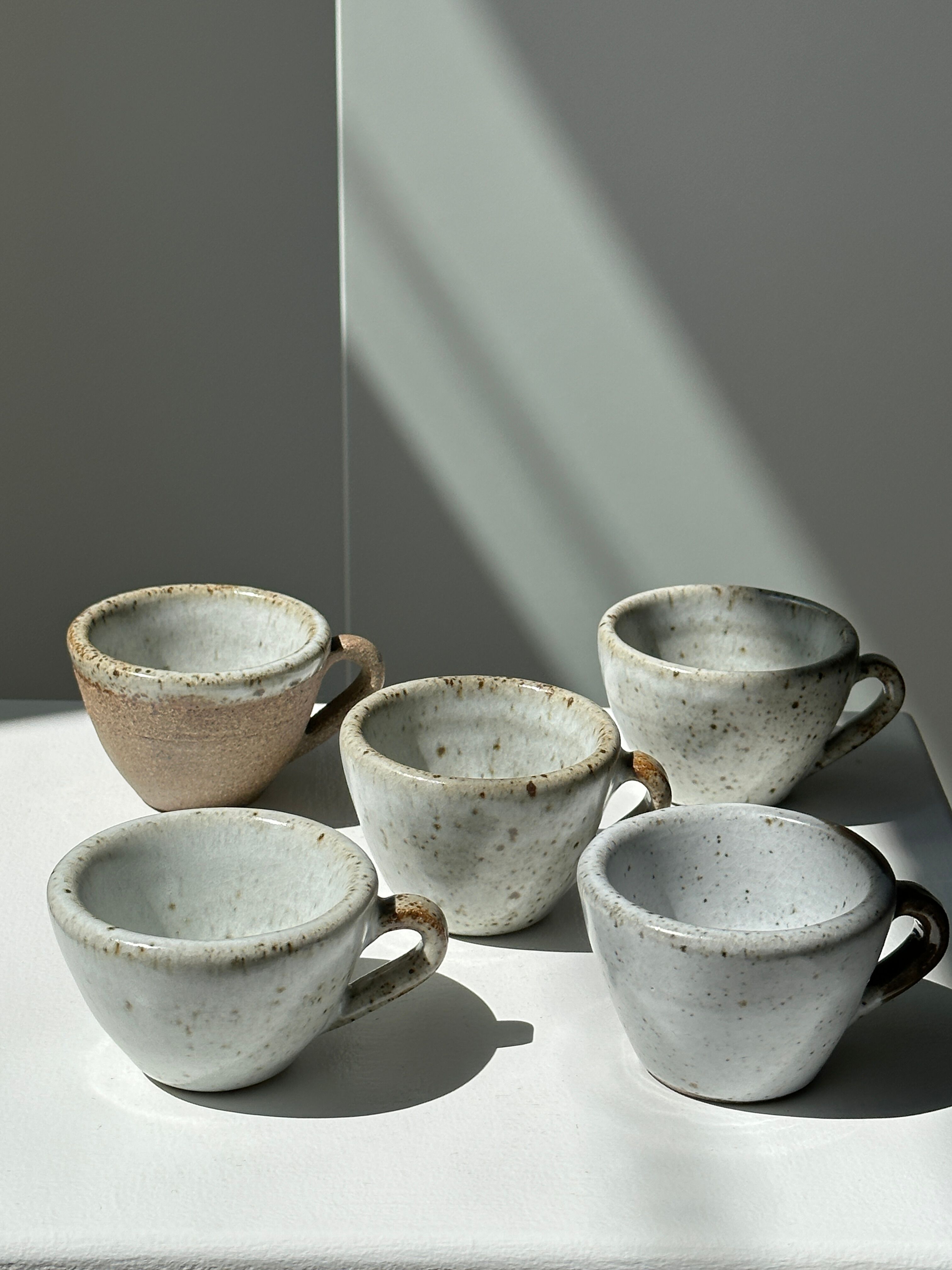 Set of 5 Indonesian ceramic handle coffee cups