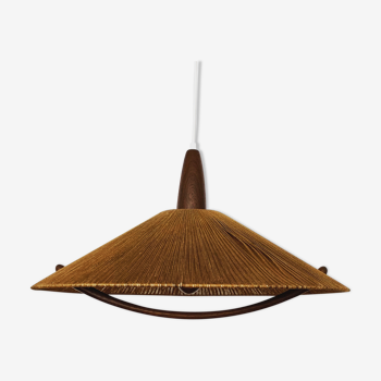 Raffia bast and teak pendant lamp by Temde