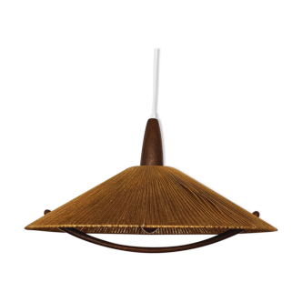 Raffia bast and teak pendant lamp by Temde
