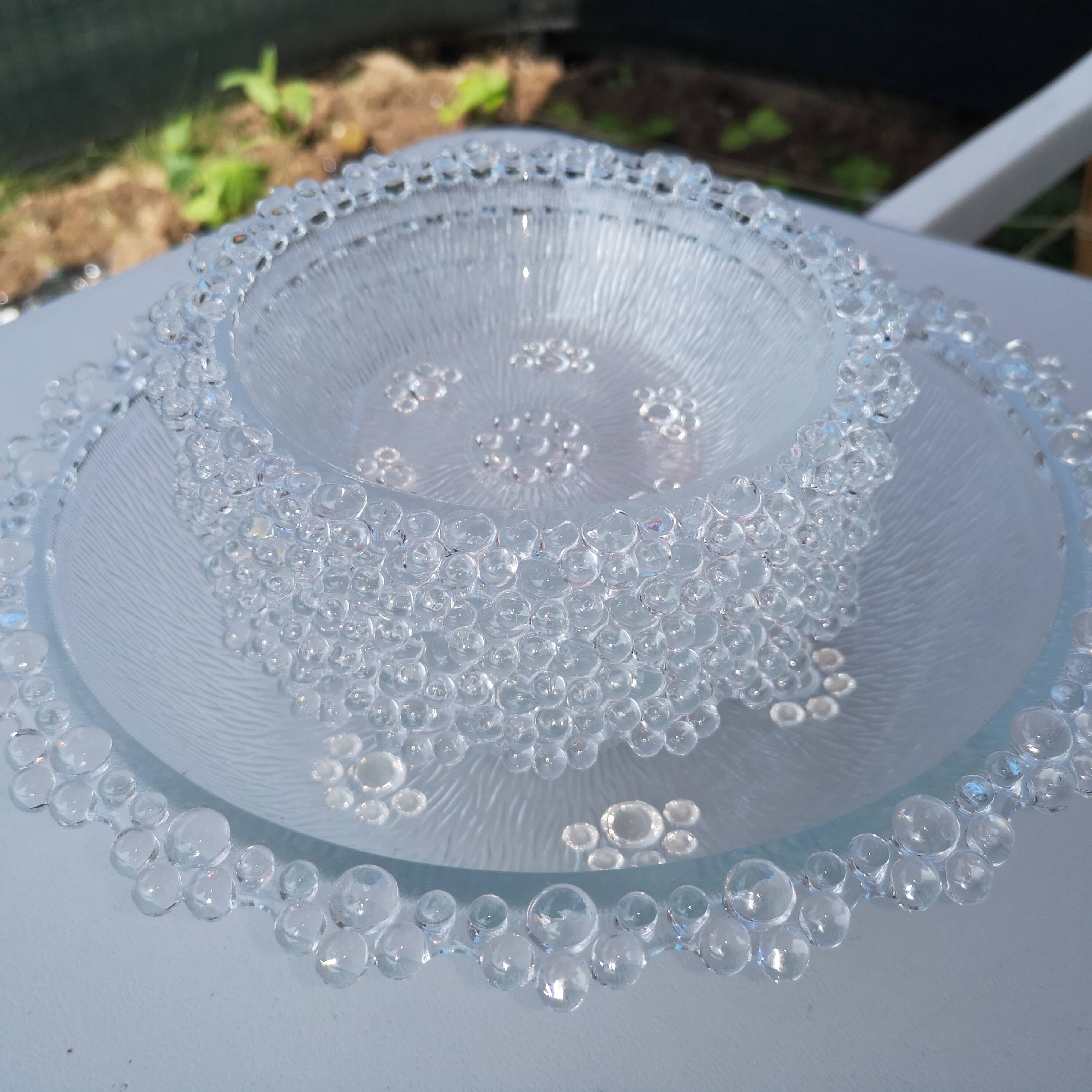 Service salad bowl textured glass masserini barocco italy vintage 1960