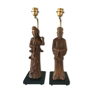 A Pair Of Wooden Lamps The Way of James Mont