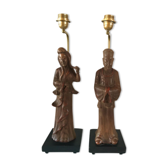 A Pair Of Wooden Lamps The Way of James Mont