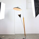 Mid-century italian aluminum & wood floor lamp with reflector