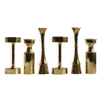 A set of six brass candle holder in mid-century modern design - Denmark 1970s.